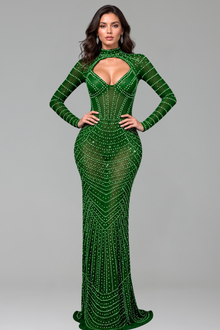 Sheer Crystal-Studded Cutout Gown - LAROSABRIDE