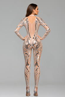 Mirror Embellished Illusion Catsuit - LAROSABRIDE