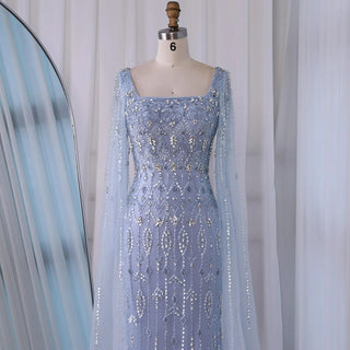 Ships in 2 to 5 Days - Luxury Caramel Saudi-Inspired Evening Dress – Elegant Gown with Long Sleeves and Flowing Cape