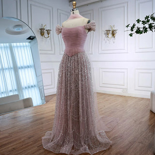 Ships in 2 to 5 Days -Luxury Arabic A-Line Evening Dress with Cape – 2025 Formal Gown