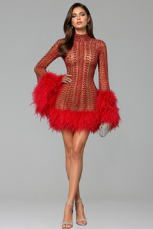 Crystal Mesh Feather Mini Dress - LAROSABRIDE