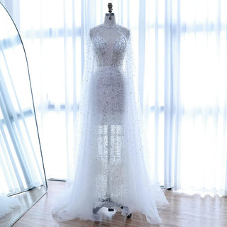 Ships in 2 to 5 Days - Luxury Purple Beaded Sequin Mermaid Evening Gown with Cape – Elegant Formal Dress