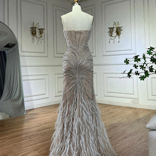 Ships in 2 to 5 Days -Caramel Beaded Feathered Mermaid Evening Dress with Detachable Cape Sleeves – Gown for Formal Occasions