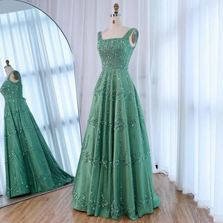Elegant Beaded A-Line Evening Dress with Square Neckline for Women