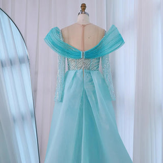 Ships in 2 to 5 Days - Luxury White Nude Beaded Mermaid Evening Dress – Saudi-Inspired Formal Gown with Overskirt