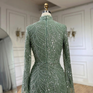 Ships in 2 to 5 Days - 2025 Muslim Nude Mermaid Cape Sleeves Luxury Dubai Evening Gown Pearls Beaded Dress for Women's Party