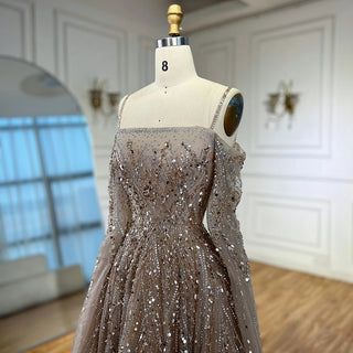 Ships in 2 to 5 Days - Luxury Saudi A-Line Evening Dress with Long Sleeves and Flowing Cape