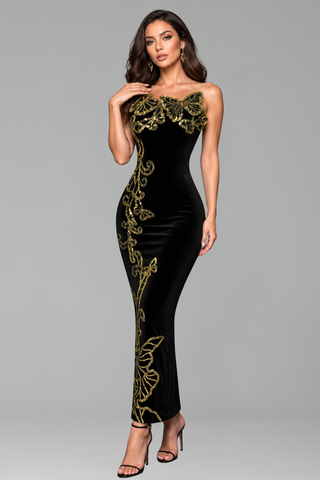 Strapless Butterfly Embroidered Gown - LAROSABRIDE