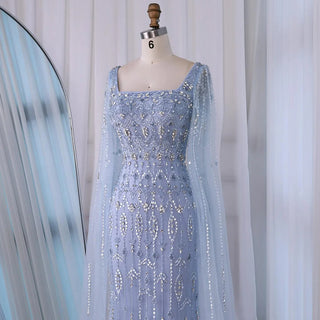 Ships in 2 to 5 Days - Luxury Caramel Saudi-Inspired Evening Dress – Elegant Gown with Long Sleeves and Flowing Cape