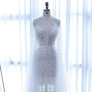 Ships in 2 to 5 Days - Luxury Purple Beaded Sequin Mermaid Evening Gown with Cape – Elegant Formal Dress