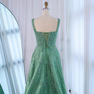 Elegant Beaded A-Line Evening Dress with Square Neckline for Women