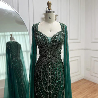 Ships in 2 to 5 Days - Luxury Beige-Pink Beaded Evening Gown – 2025 Formal Dress with Cape Sleeves