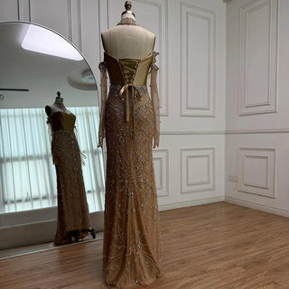 Ships in 2 to 5 Days -Luxury Beaded Corset Evening Gown with Sheer Overlay & Matching Gloves – 2025 Elegant Long Dress