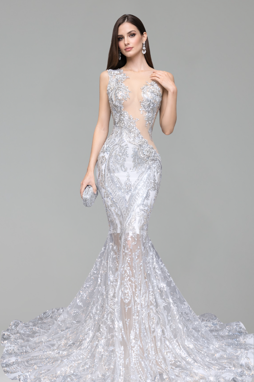 Illusion Lace Sequin Mermaid Gown - LAROSABRIDE
