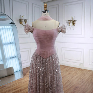 Ships in 2 to 5 Days -Luxury Arabic A-Line Evening Dress with Cape – 2025 Formal Gown