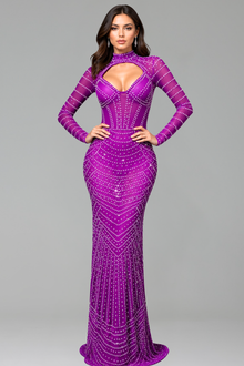 Sheer Crystal-Studded Cutout Gown - LAROSABRIDE