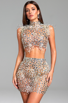 Crystal Embellished Sheer Two-Piece Set - LAROSABRIDE