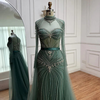 Ships in 2 to 5 Days - Luxury Nude Beaded Arabic-Style Evening Dress – Elegant Gown with Detachable Overskirt