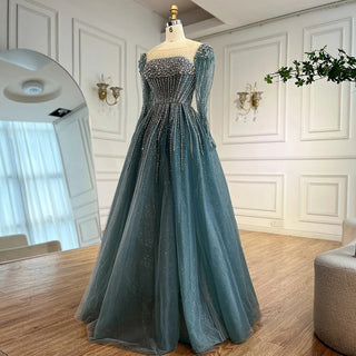 Ships in 2 to 5 Days -Luxury Caramel Sparkly A-Line Evening Dress – Long Sleeve Ball Gown for Prom & Parties