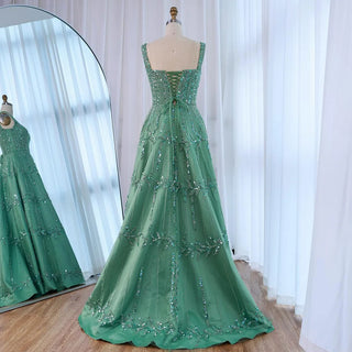 Elegant Beaded A-Line Evening Dress with Square Neckline for Women