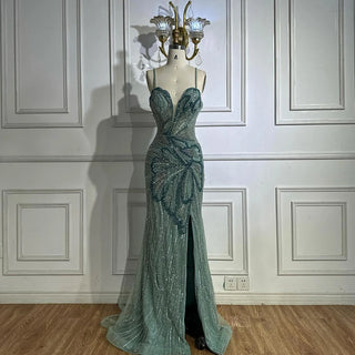 Ships in 2 to 5 Days - Saudi Arabic Spaghetti Strap Mermaid Evening Dress with High Slit for Formal Occasions