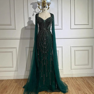 Ships in 2 to 5 Days - Luxury Beige-Pink Beaded Evening Gown – 2025 Formal Dress with Cape Sleeves