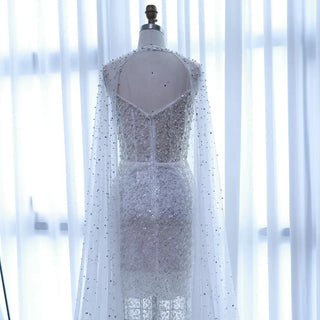 Ships in 2 to 5 Days - Luxury Purple Beaded Sequin Mermaid Evening Gown with Cape – Elegant Formal Dress