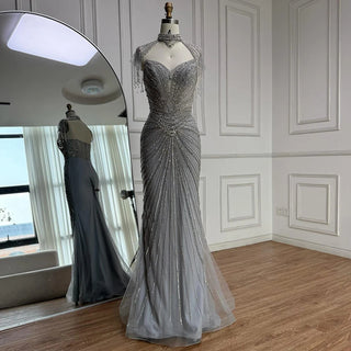 Regal Crystal Draped Gown