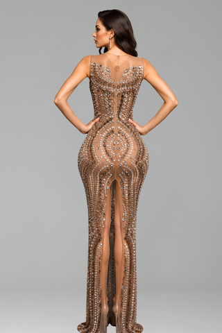 Crystal Embellished Illusion Gown