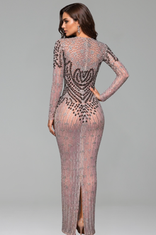 Sheer Illusion Crystal Column Gown - LAROSABRIDE