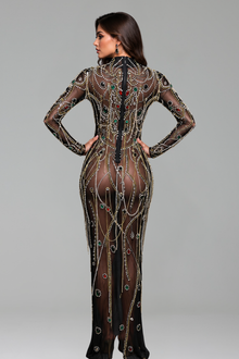 Sheer Crystal Embellished Column Gown - LAROSABRIDE