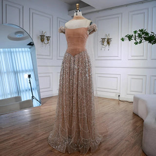 Ships in 2 to 5 Days -Luxury Arabic A-Line Evening Dress with Cape – 2025 Formal Gown