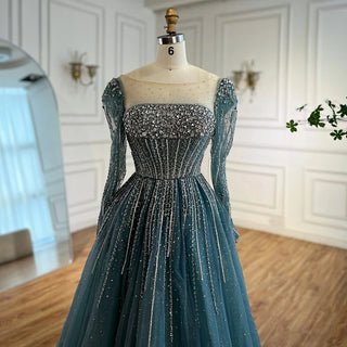 Ships in 2 to 5 Days -Luxury Caramel Sparkly A-Line Evening Dress – Long Sleeve Ball Gown for Prom & Parties