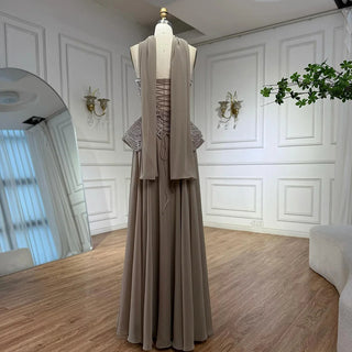 Ships in 2 to 5 Days -Luxury Designer Nude Beaded Chiffon Evening Gown for Women – Elegant Dress for Weddings & Formal Parties