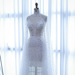 Ships in 2 to 5 Days - Luxury Purple Beaded Sequin Mermaid Evening Gown with Cape – Elegant Formal Dress