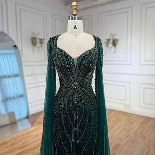 Ships in 2 to 5 Days - Luxury Beige-Pink Beaded Evening Gown – 2025 Formal Dress with Cape Sleeves