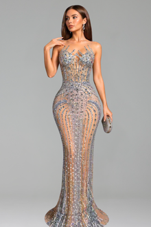 Radiant Crystal Illusion Column Gown - LAROSABRIDE