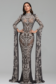 Embroidered Illusion Cape Sleeve Gown - LAROSABRIDE