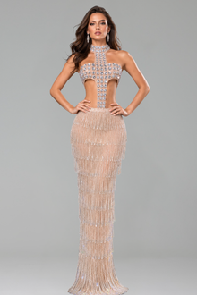 Crystal Fringe Cutout Gown - LAROSABRIDE
