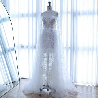 Ships in 2 to 5 Days - Luxury Purple Beaded Sequin Mermaid Evening Gown with Cape – Elegant Formal Dress