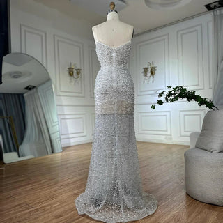 Ships in 2 to 5 Days - 2025 White Beaded Strapless Evening & Wedding Gown with Detachable Puffy Sleeves – Formal Party Dress