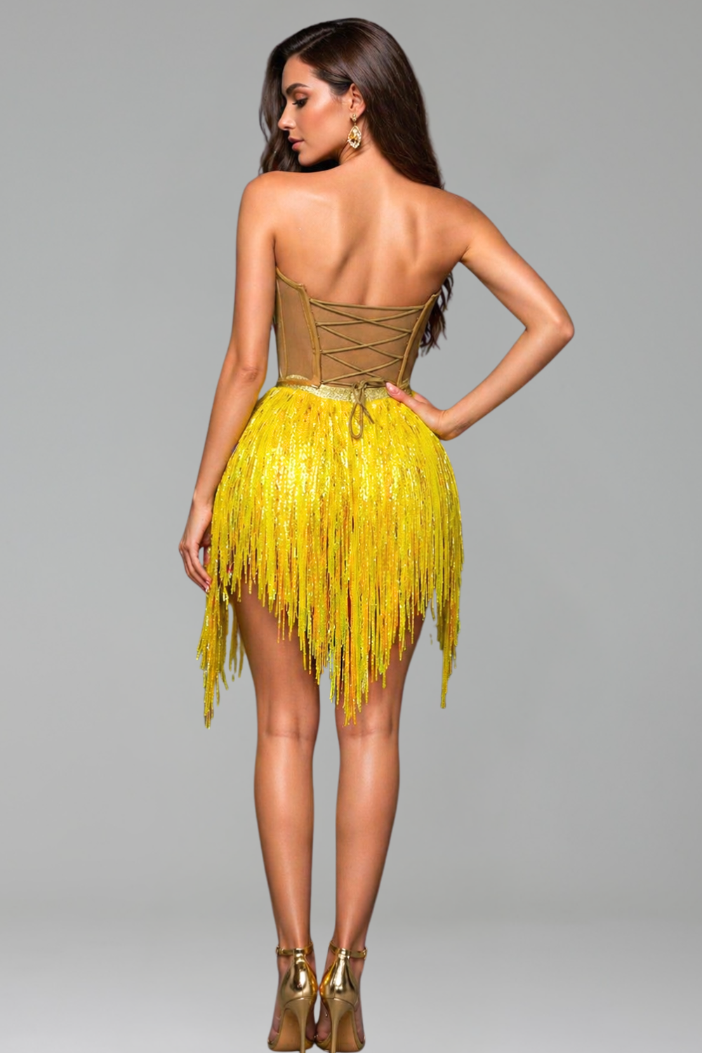 Strapless Sequin Fringe Mini Dress - LAROSABRIDE