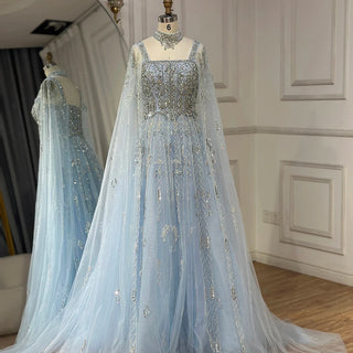 2025 Arabic Nude A-Line Cape Sleeve Crystal Beaded Saudi Evening Dresses Gowns for Formal Occasions