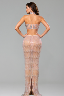 Crystal Fringe Cutout Gown - LAROSABRIDE