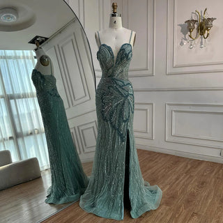 Ships in 2 to 5 Days - Saudi Arabic Spaghetti Strap Mermaid Evening Dress with High Slit for Formal Occasions