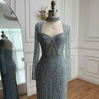 Ships in 2 to 5 Days - 2025 Caramel Beaded Mermaid Evening Gown – Long Sleeve Formal Dress for Weddings & Parties