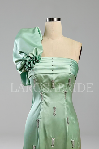 One-Shoulder Satin Evening Gown - LAROSABRIDE
