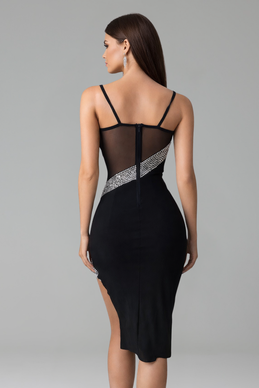 Crystal Contour Illusion Midi Dress - LAROSABRIDE