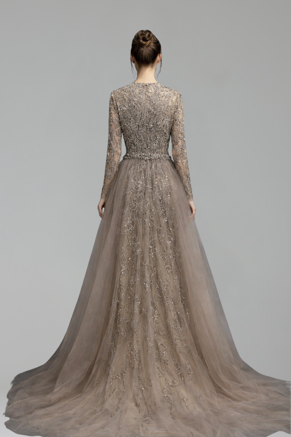 Beaded Mermaid Dress with Tulle Overskirt-Larosabride