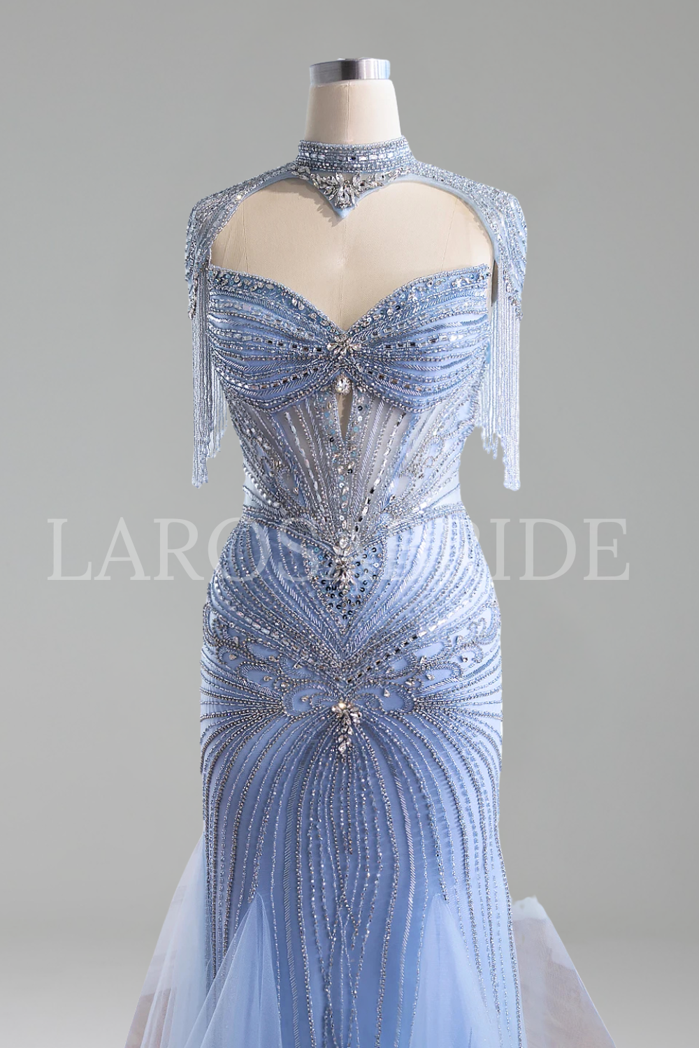 Beaded Dress with Tassel Cape - LAROSABRIDE